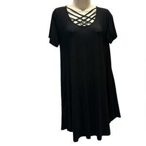 Shiela Rosa Women's Casual Black Triple Criss Cross Neckline Short Sleeve Dress